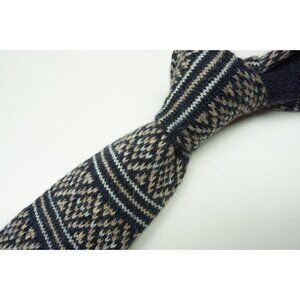 Kiton Navy Blue Brown Alpaca Blend Knit Skinny Tie Made in Italy NEW